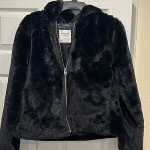 Abercrombie & Fitch Black Faux Fur Bomber Jacket
